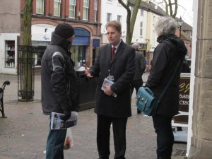 Mr Ellis speaks to shoppers in Stone town centre