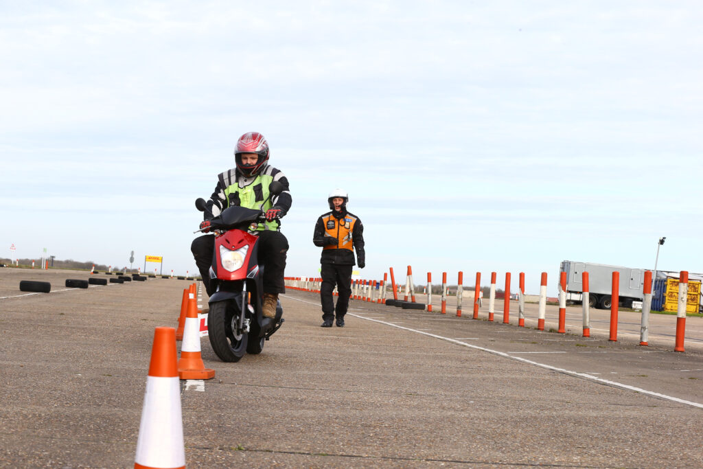 Motorcyclist taking part in training on a closed road