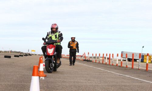 Motorcyclist taking part in training on a closed road