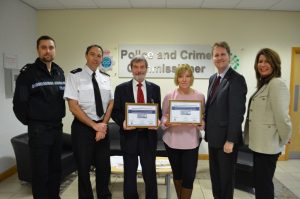 Insp Mark Barlow, Ch Supt Jon Drake, Doug Morris, Julie Davies, PCC Matthew Ellis, Dep PCC Sue Arnold