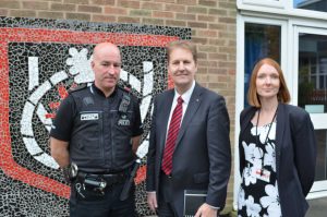 PC Andrew Sheasby, PCC Matthew Ellis and Cannock Chase High School Asst Headteacher Clare Deavall