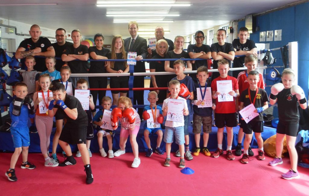 PCC Matthew Ellis and Right Stuff manager Andy Whitehall MBE with youngsters at Space