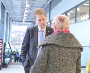 PCC Matthew Ellis listens to a shopper in Newcastle