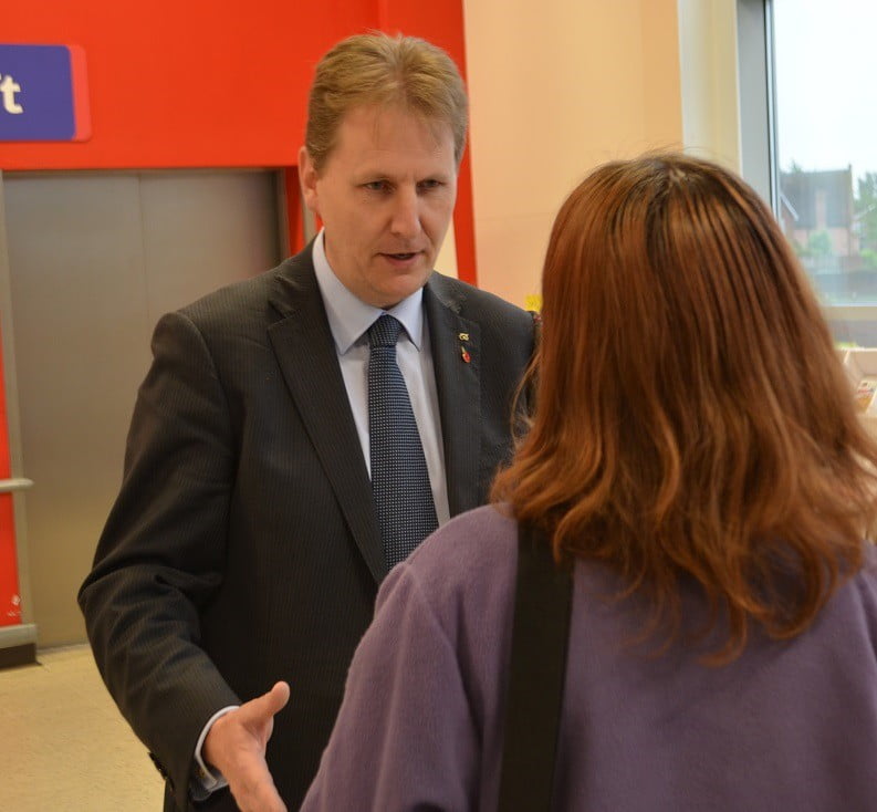 PCC Matthew Ellis speaks to a shopper at Tesco