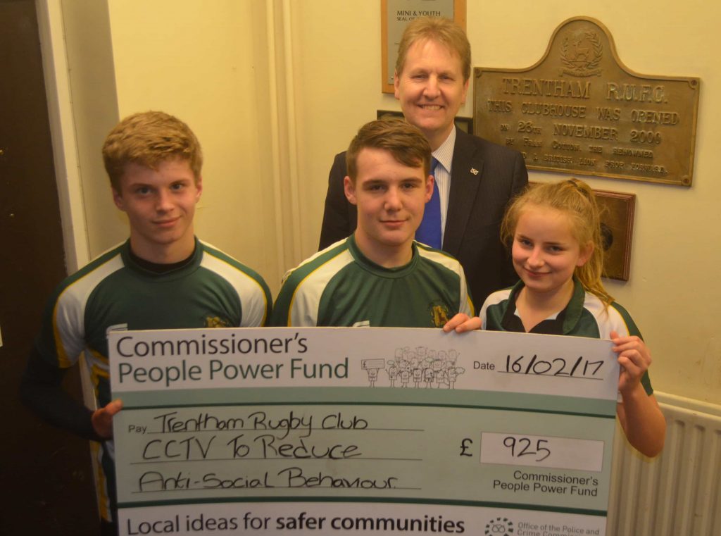 PCC Matthew Ellis with Members of Trentham Rugby Club