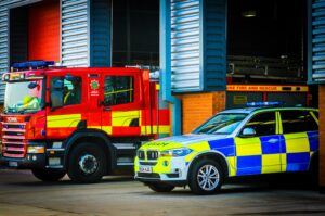 Fire engine and police car