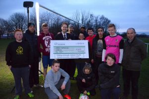 PCC Matthew Ellis with ROCsport Volunteer Leader Iona Jones, volunteers from Urban Expression Cobridge, football coaches from Engage Communities and young people from the project.