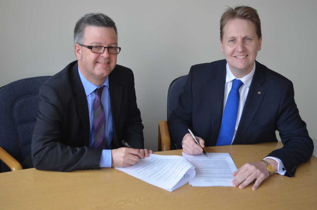 Simon Harris Chief Exec of Staffordshire North and Stoke on Trent CAB with PCC Matthew Ellis