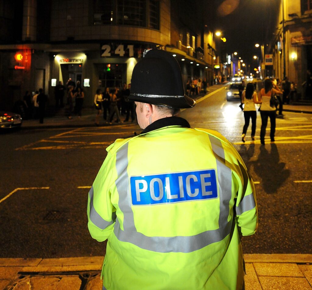 Police officer on patrol in Hanley.